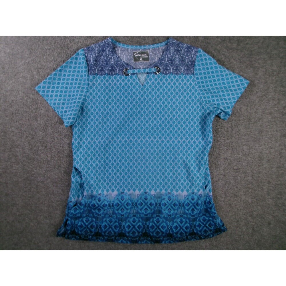 Butter Soft Scrub Top S Blue V Neck Durable Printed Nursing Medical Uniform